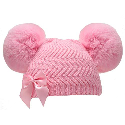 baby hat with bow girls acrylic pink size S