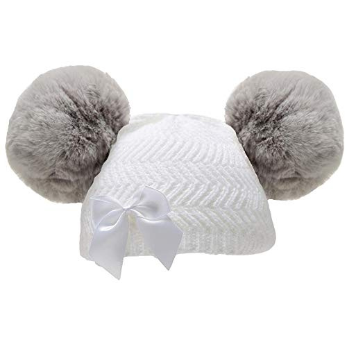 baby hat with bow girls acrylic white size S