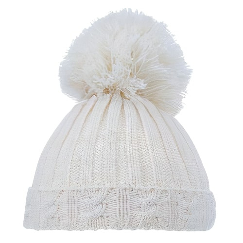 baby cap PomPom girls acrylic cream