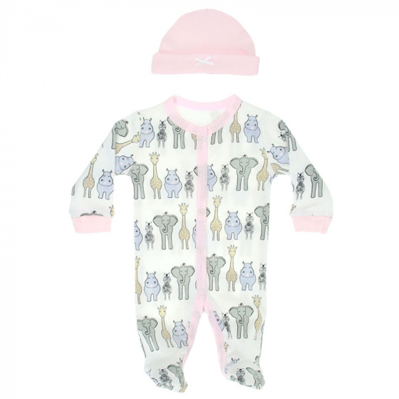 Soft Touch boxpakje met muts Safari meisjes wit/roze maat 50 56 Soft Touch boxpakje met muts Safari meisjes wit/roze maat 50 56
