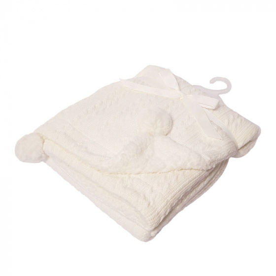 Soft Touch kabeldeken Pompom 75 x 90 cm wit Soft Touch kabeldeken Pompom 75 x 90 cm wit