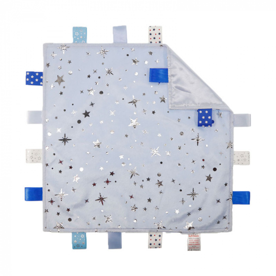 cuddly blanket with labels blue/silver 35 cm