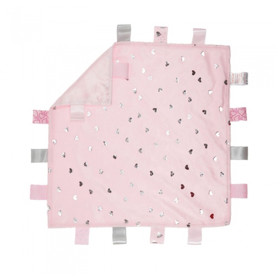 cuddly blanket with labels pink/silver 35 cm