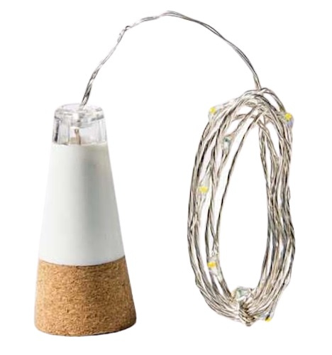 Suck UK lampa na fľašu drôt LED usb 7 x 2,4 cm korok biela/hnedá
