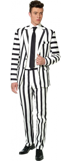 Suitmeister pruhovaný kostým pánsky polyester čierno-biely veľkosť L