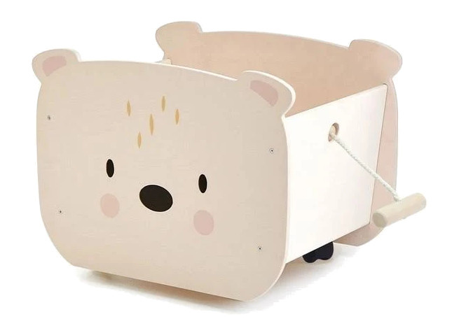 Tender Leaf Toys úložný vozík medveď 44 cm drevo krémová/biela