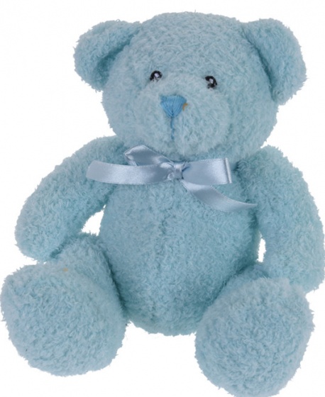 teddy bear with bow 17 cm blue