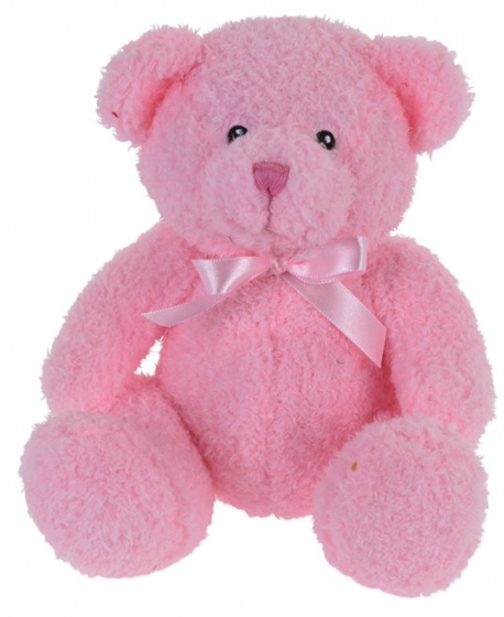 teddy bear with bow 17 cm pink