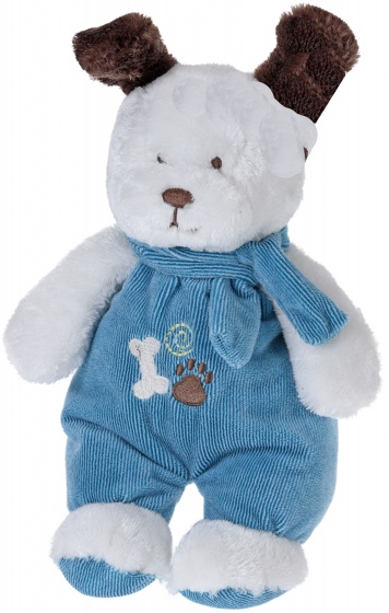 Tender Toys plyšový psík s oblečením a šatkou 27 cm bielo/modrý
