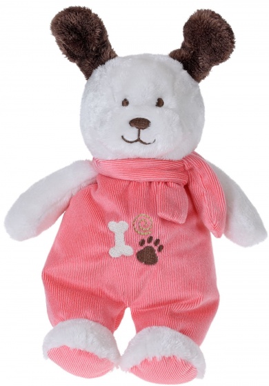 Tender Toys plyšový psík s oblečením a šatkou 27 cm bielo/ružový