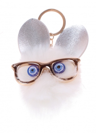 key ring fluffy mouse 14 cm white