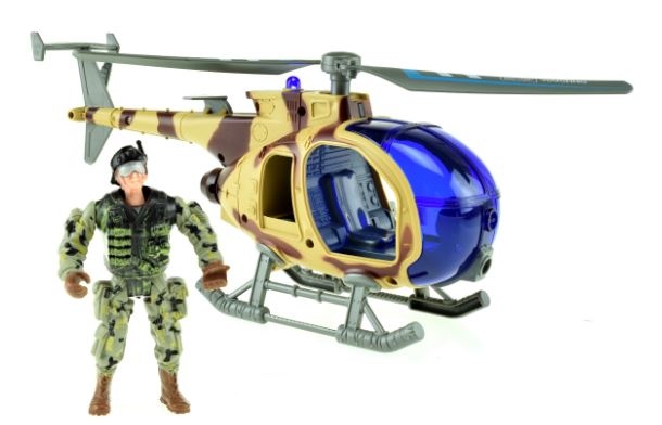 Toi-Toys vojenský vrtuľník s vojakom 27 cm hnedý