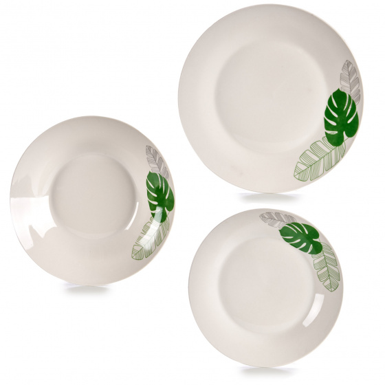 Arte Regal tanierová súprava Tropisch 23-20-19 cm porcelán biely/zelený 18 ks