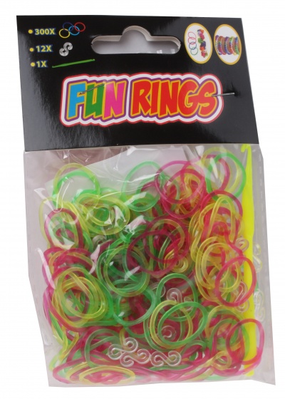 TOM fun rings armband vlechten geel/groen/paars 313 delig