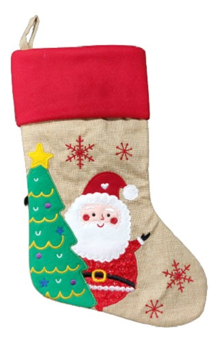 Non-Branded ponožka Santa Claus 46 cm polyester červená/hnedá