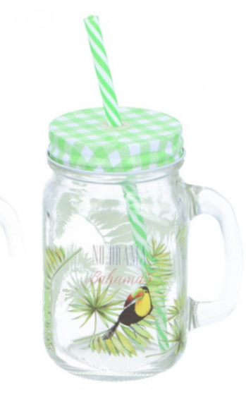 mason jar bird 130 ml glass green