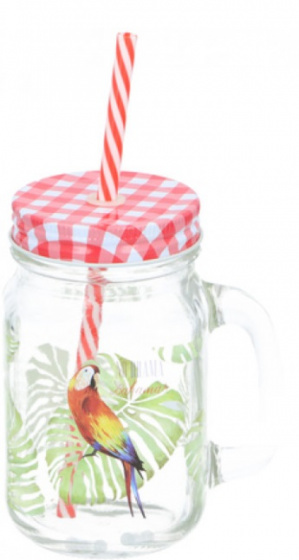 mason jar bird 130 ml glass red