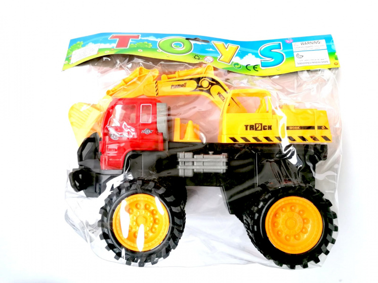 TOM truck met kraan junior 25 x 16 cm geel/zwart/rood 2 delig