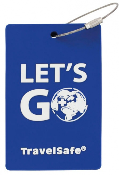 luggage label Let's Go 10.5 x 6.5 cm rubber blue/white