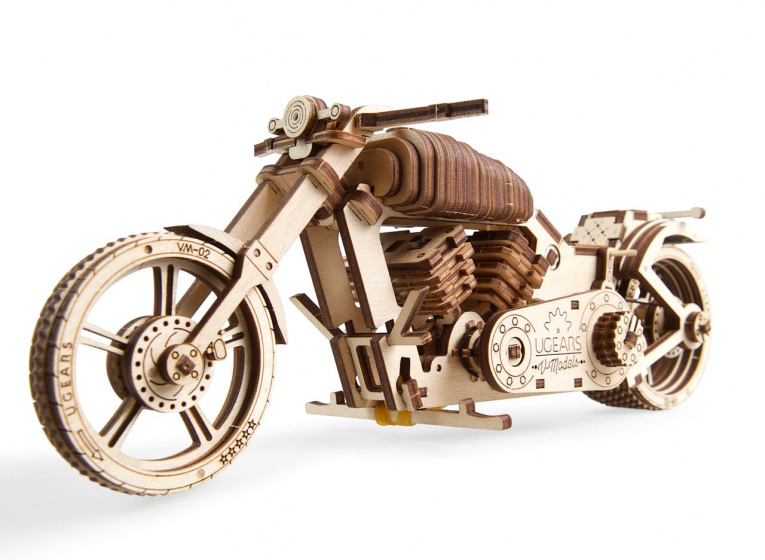 Ugears houten 3D modelbouw VM 02 motorfiets 26 cm 189 delig Ugears houten 3D modelbouw VM 02 motorfiets 26 cm 189 delig