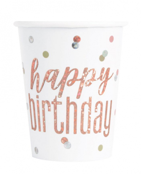 Unique tégliky Happy Birthday girls 25 cl kartón biely 8 ks