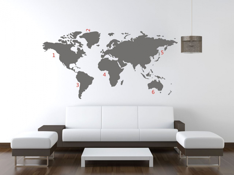 United Entertainment nálepka na stenu mapa sveta šedá