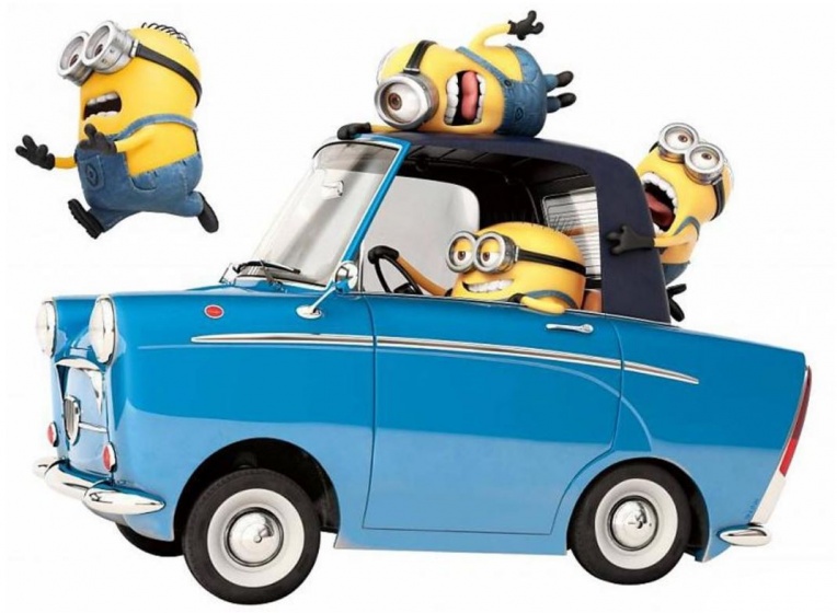Universal muurstickers minions auto 2 stickers