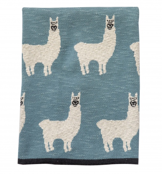 cot blanket Lama knitted 80 x 100 cm blue