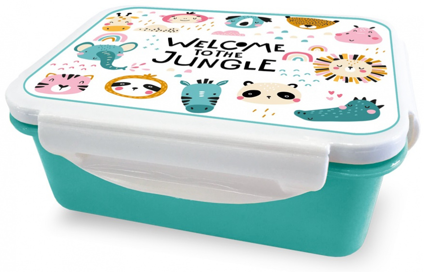 Arditex broodtrommel jungle 16 x 12 x 6,5 cm blauw/wit