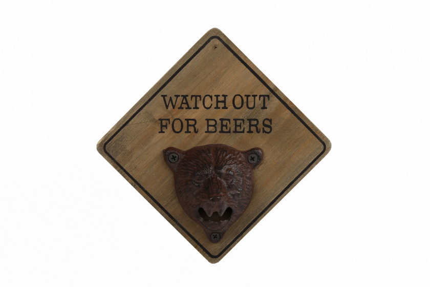 Gifts Amsterdam flesopener 'Watch out for beers' 15x15x9 cm hout bruin Gifts Amsterdam flesopener 'Watch out for beers' 15x15x9 cm hout bruin