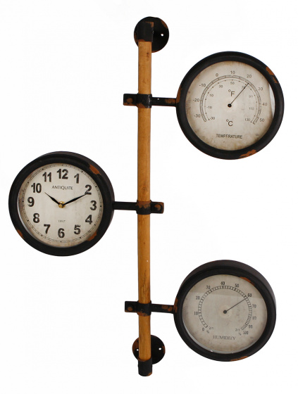 Gifts Amsterdam nástenné hodiny s teplomerom a vlhkomerom 52x8x72 cm kovové