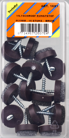 Verlofix skrutka plsteného klzáku pr.20mm plast hnedá 16ks