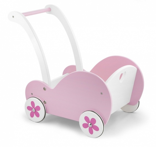 Viga Toys drevený kočík pre bábiky 48 cm ružový