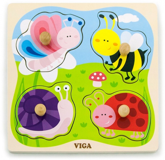 Viga Toys vormenpuzzel insecten junior hout 4 stukjes