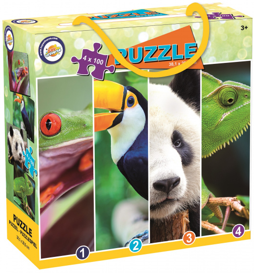 W&O jigsaw puzzle junior 38 x 28,5 cm cardboard yellow 4 x 100 pieces