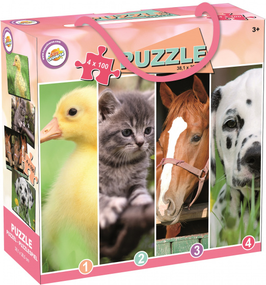 W&O jigsaw puzzle junior 38 x 28,5 cm cardboard pink 4 x 100 pieces
