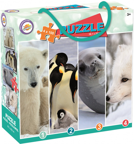 W&O jigsaw puzzle junior 38 x 28,5 cm cardboard turquoise 4 x 100 pieces