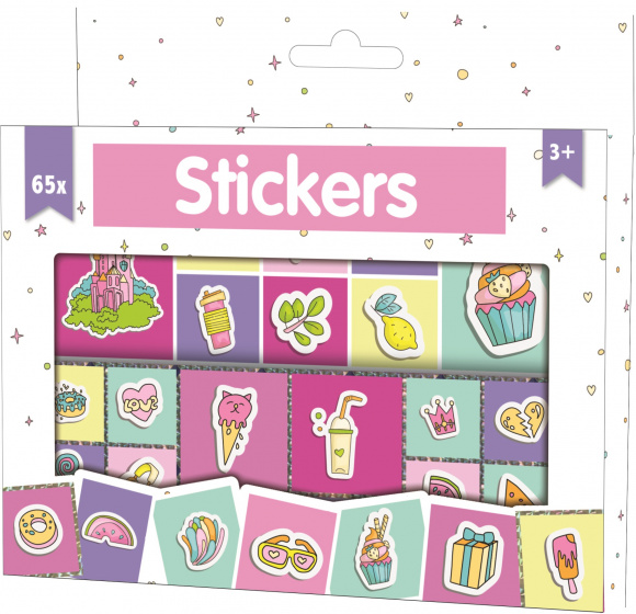 W&O stickerdoos meisjes 16 x 11,5 cm papier lichtroze 65 stuks