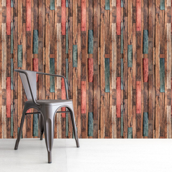 Walplus samolepka na stenu Drevené lišty 180 x 120 cm PVC hnedé 4dielne