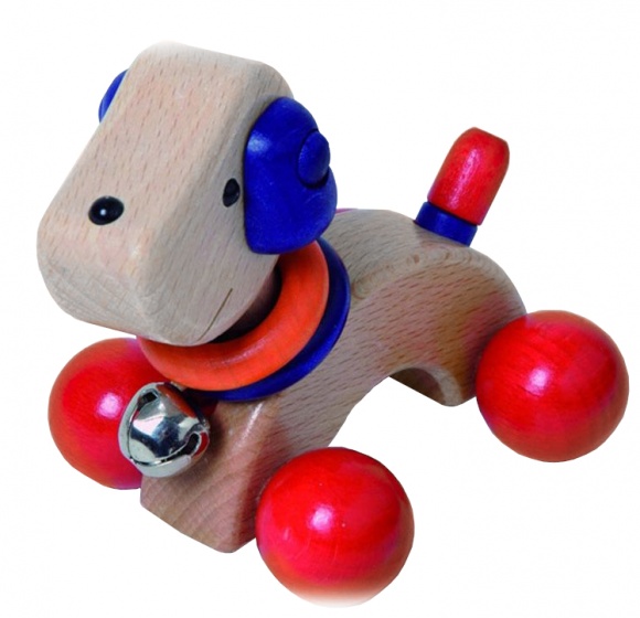 wooden puppy blue/red 12 cm