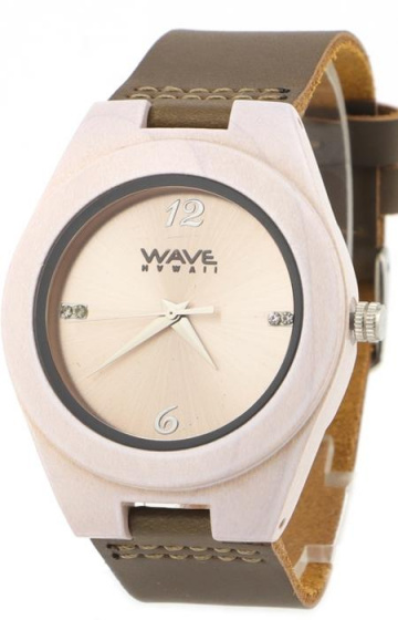 Wave Hawaii hodinky Citizen Miyota pánske 4 cm drevo/koža biela/hnedá