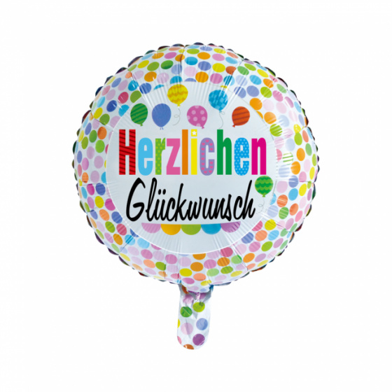 Wefiesta fóliový balónik Herzlichen Glückwunsch bodky 45 cm biely