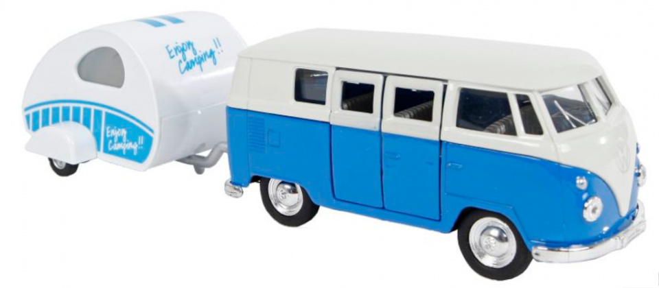 Welly bus volkswagen 1963 t1 staal 21 cm blauw/wit 2 delig