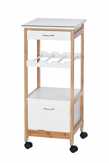 Wenko kuchynský vozík Finja 36 x 84,5 x 36 cm bambus/drevo biela