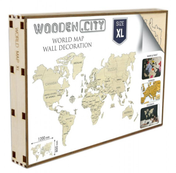 Wooden City mapa sveta 120 x 80 cm drevo prírodné 47-diel