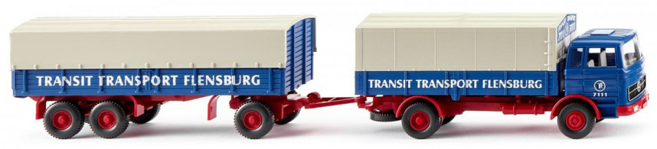 WIKING miniatuurauto mercedes benz truck 1 87 blauw/beige/rood