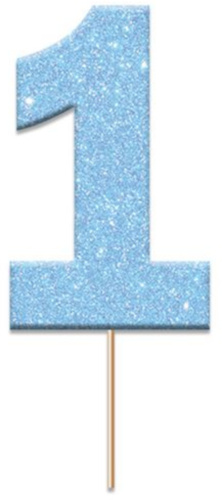Witbaard tortový topper '1' trblietky 4 cm kartón modrý 12 kusov