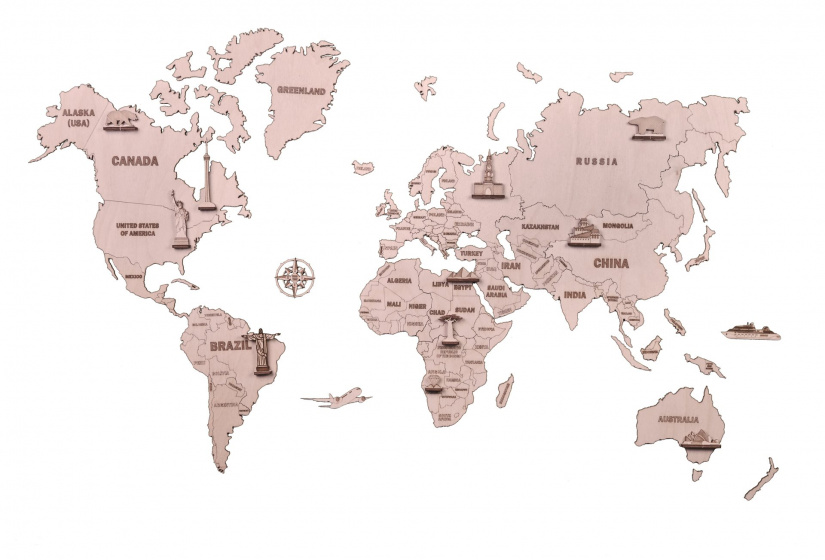 Wood Trick Stavba 3D modelu Mapa sveta 100 cm drevo 64-diel