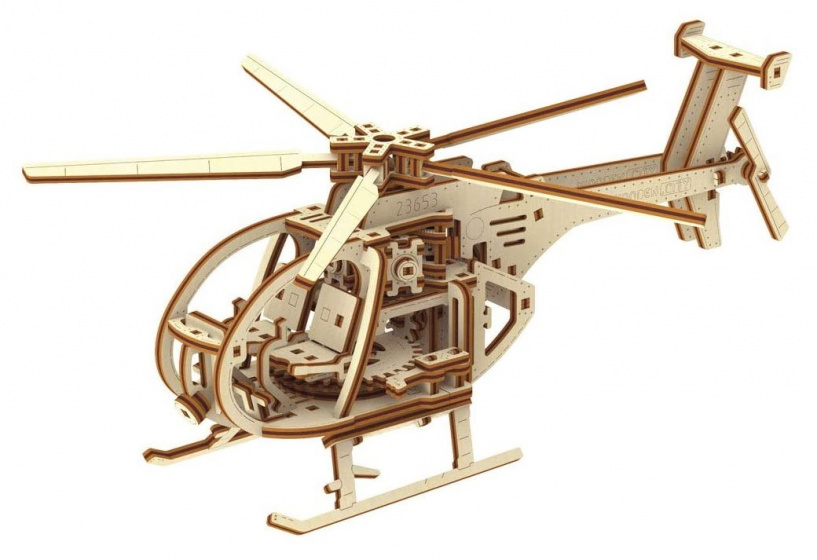 Wooden City stavebná helikoptéra chlapci drevo hnedá 173-dielna