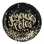 Boland bordenset Joyeuses Fêtes ⌀23 cm papier zwart/goud 6 stuks Boland bordenset Joyeuses Fêtes ⌀23 cm papier zwart/goud 6 stuks